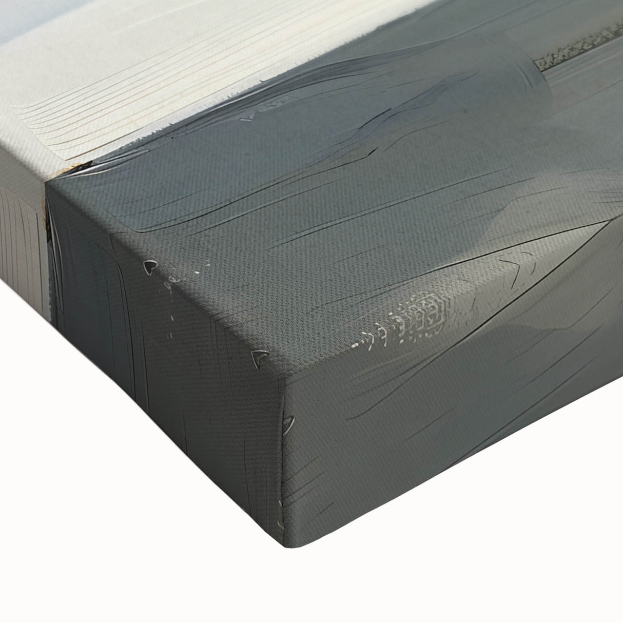 Close-up of a vibrant abstract floral wall art print on stretched canvas, showcasing intricate details in hues of blue, pink, and yellow, ideal for modern decor.