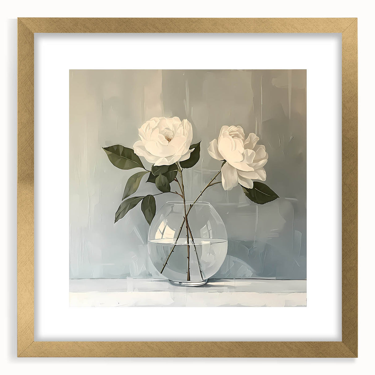 Abstract floral wall art framed in gold with a white mat, showcasing vibrant colors and intricate designs, ideal for modern decor and stylish interiors.