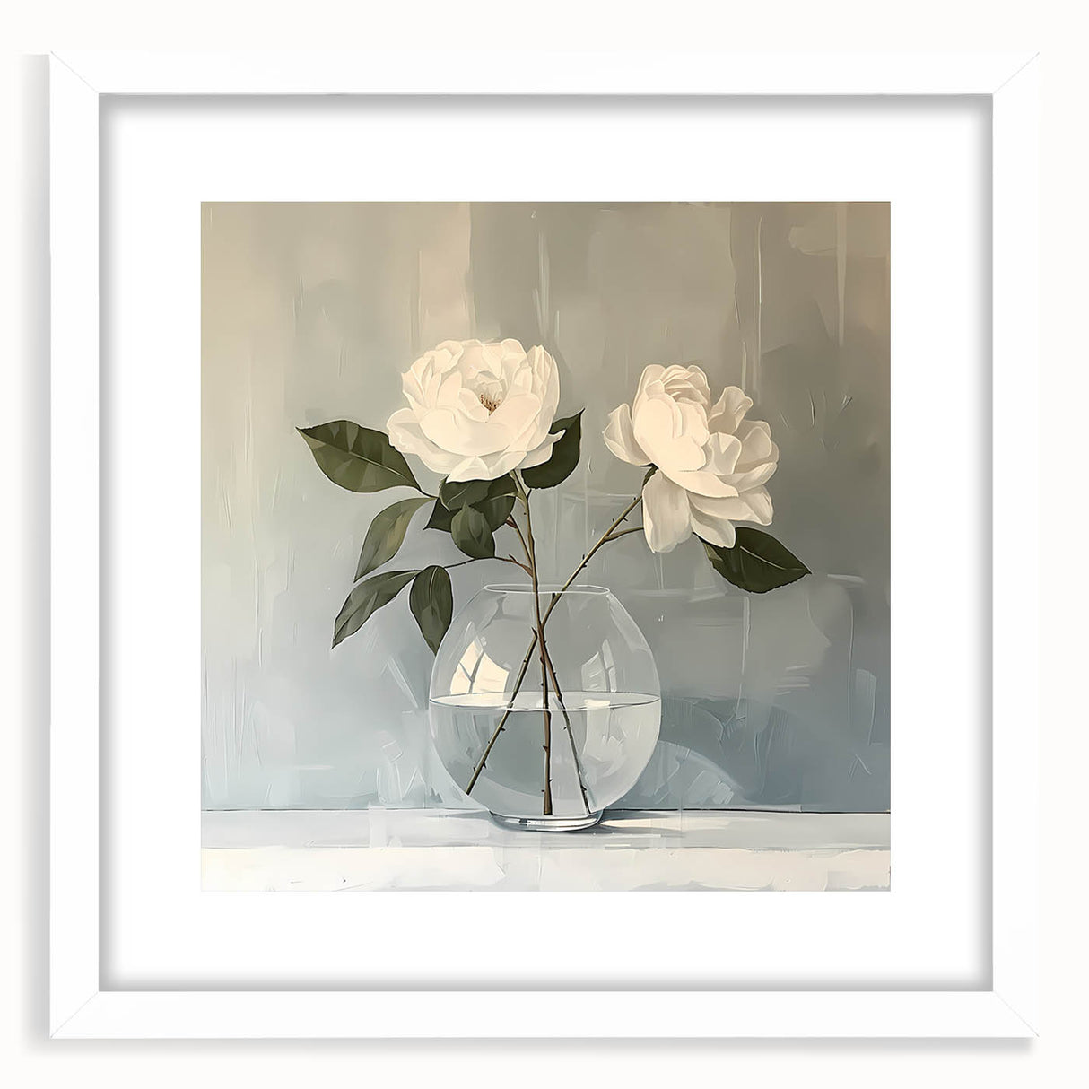 Abstract floral wall art framed with a white mat, showcasing vibrant colors and intricate designs, ideal for modern home decor, enhancing any living space.
