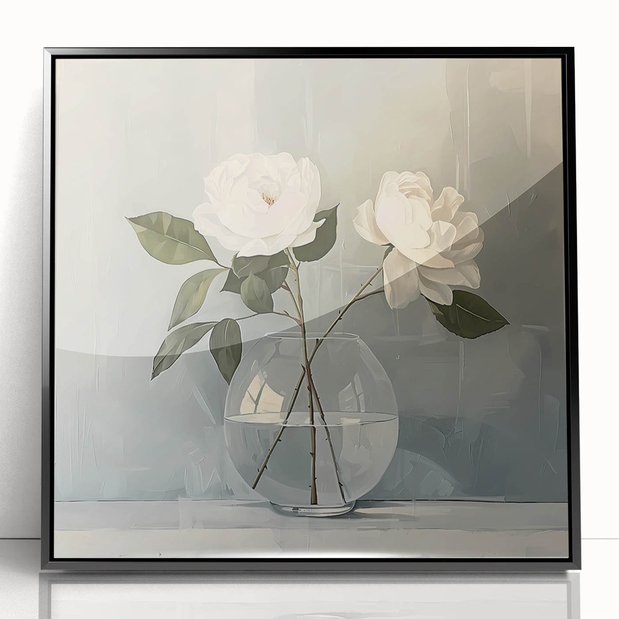 Framed abstract floral wall art featuring vibrant colors and intricate designs, set in a sleek black frame, perfect for modern home decor.