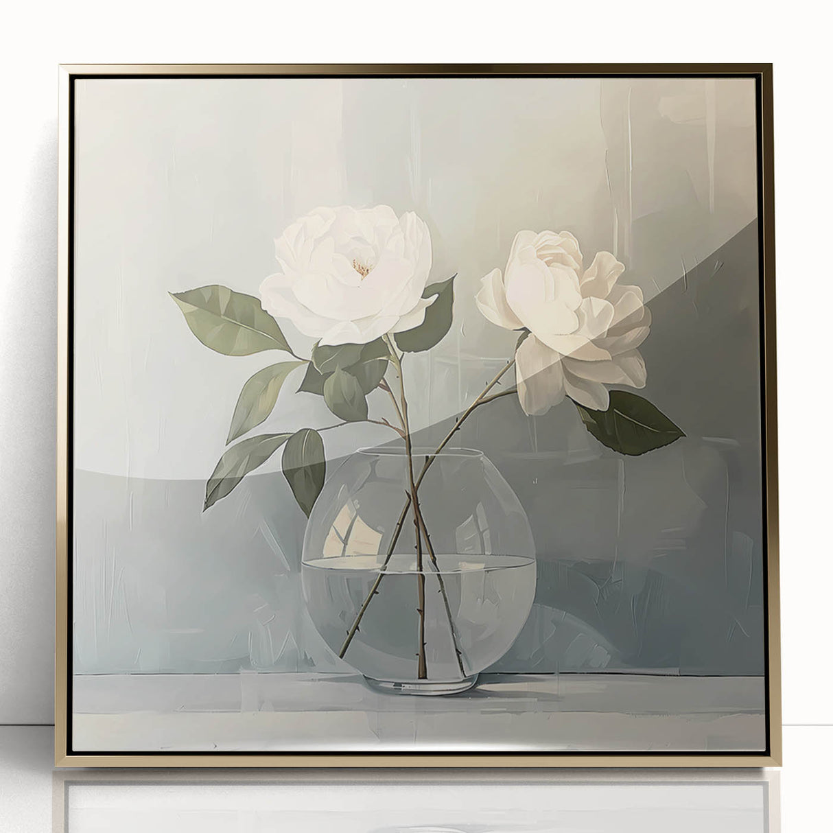 Framed acrylic wall art featuring an abstract floral design in vibrant colors, presented with a sleek gold frame. Ideal for modern home decor.