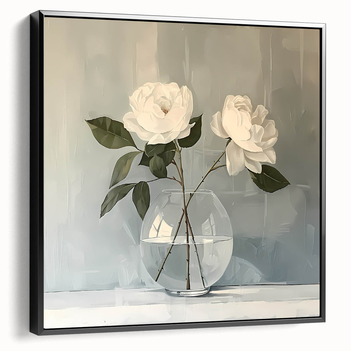 Framed black side view of abstract florals wall art on canvas, showcasing vibrant colors and intricate designs, perfect for modern home decor.