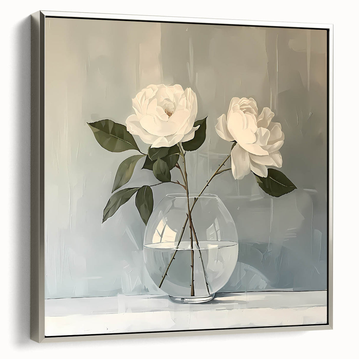 Framed abstract floral wall art showcasing vibrant colors and intricate designs, displayed in a sleek silver frame, perfect for modern home decor.