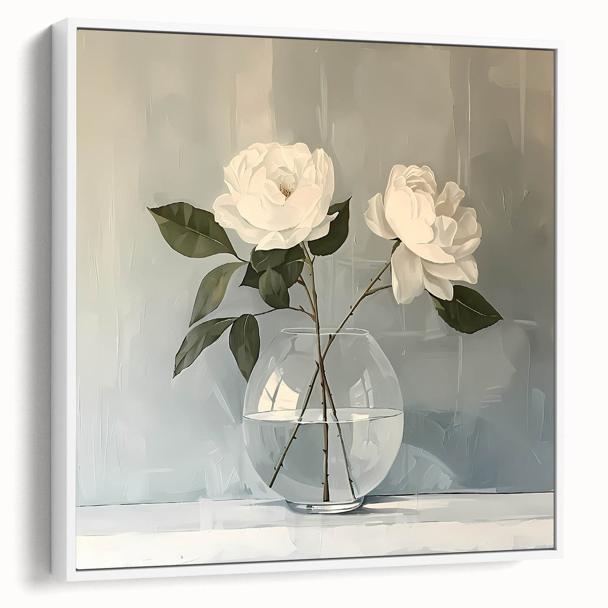 Framed canvas wall art showcasing an abstract floral design with vibrant colors set against a white background, perfect for modern home decor.