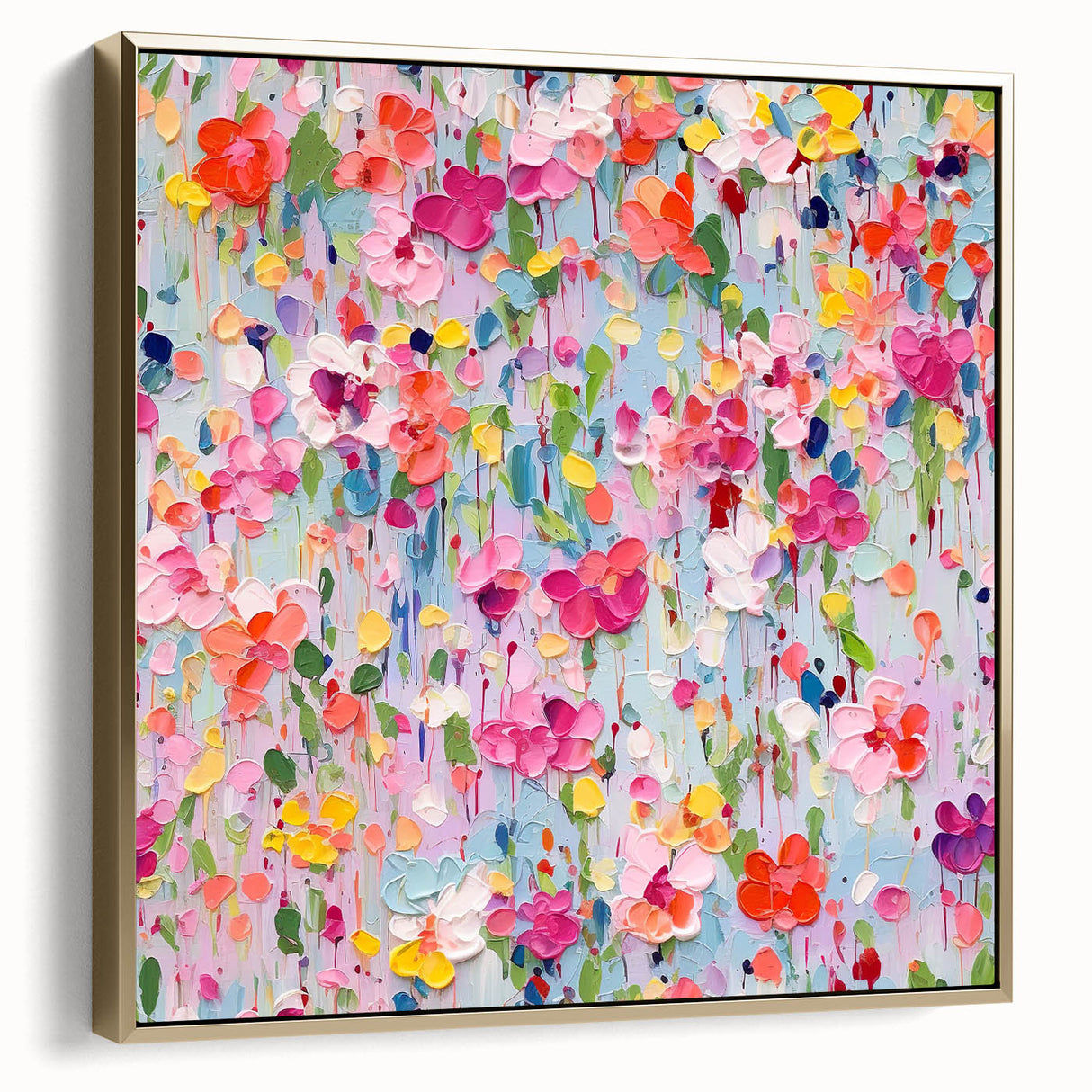 Framed abstract floral wall art in silver and gold tones, showcasing elegant blossoms against a textured background, perfect for modern home decor.