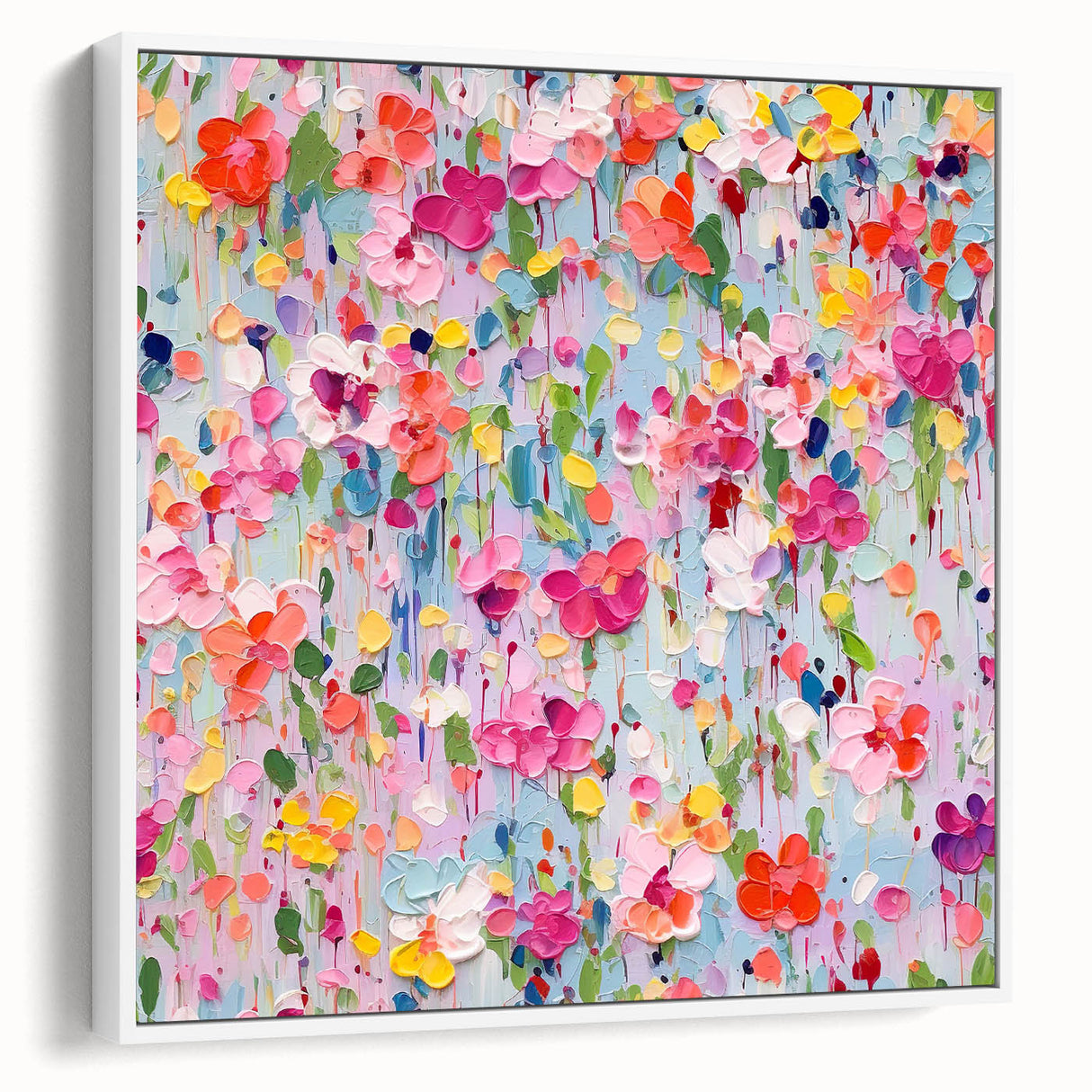 Framed abstract floral wall art showcasing vibrant colors and intricate patterns, presented from a side view against a white background, ideal for modern home decor.