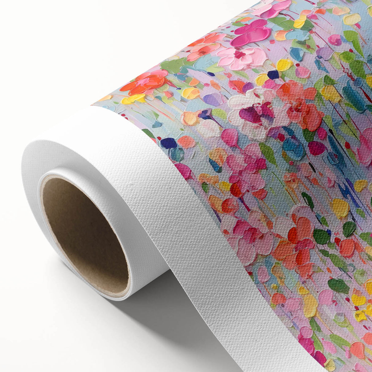 Abstract floral wall art printed on rolled canvas, showcasing vibrant colors and intricate patterns, ideal for home décor. Perfect for adding a touch of elegance to any space.