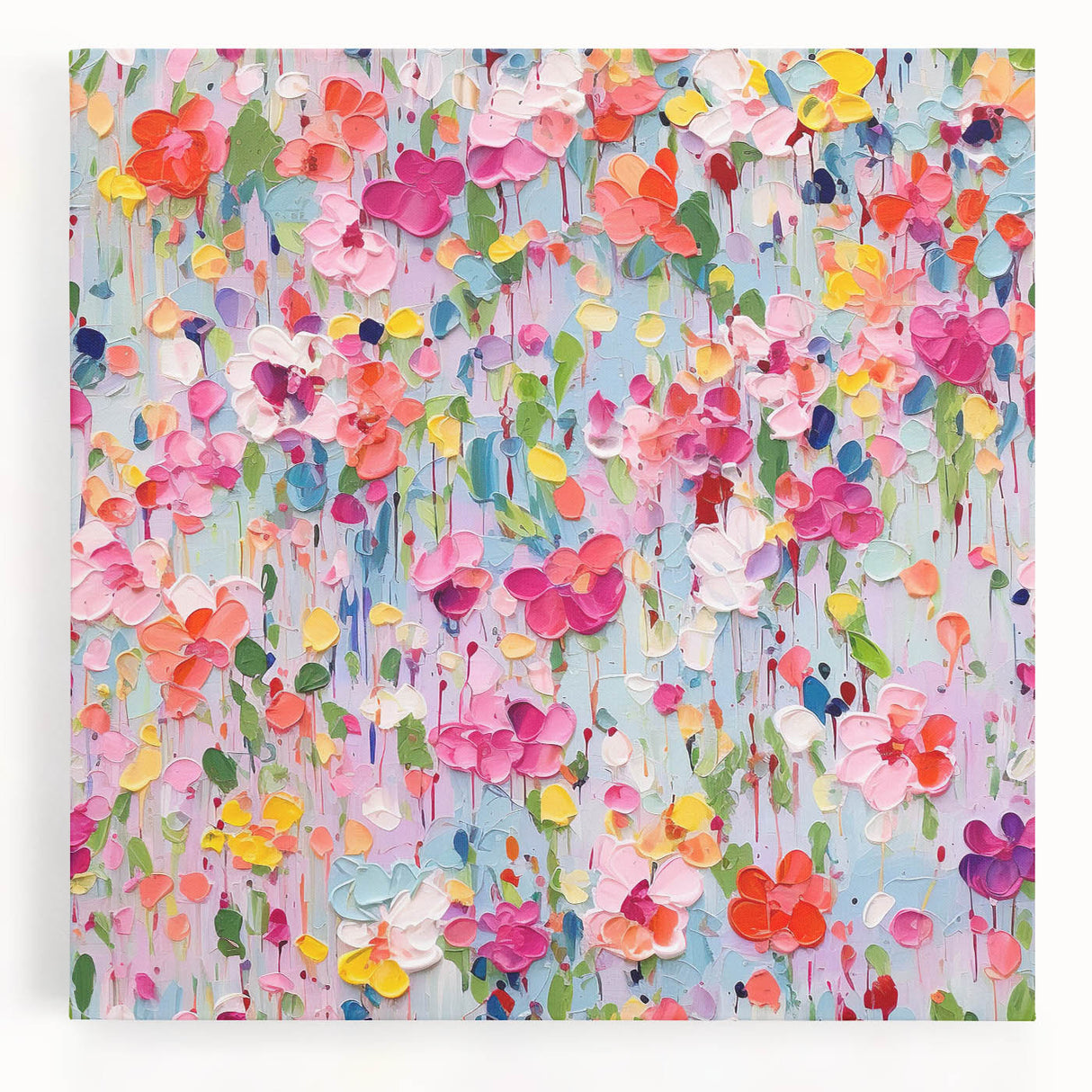 Abstract floral wall art on stretched canvas, showcasing vibrant colors and intricate designs, perfect for modern home decor or art enthusiasts.