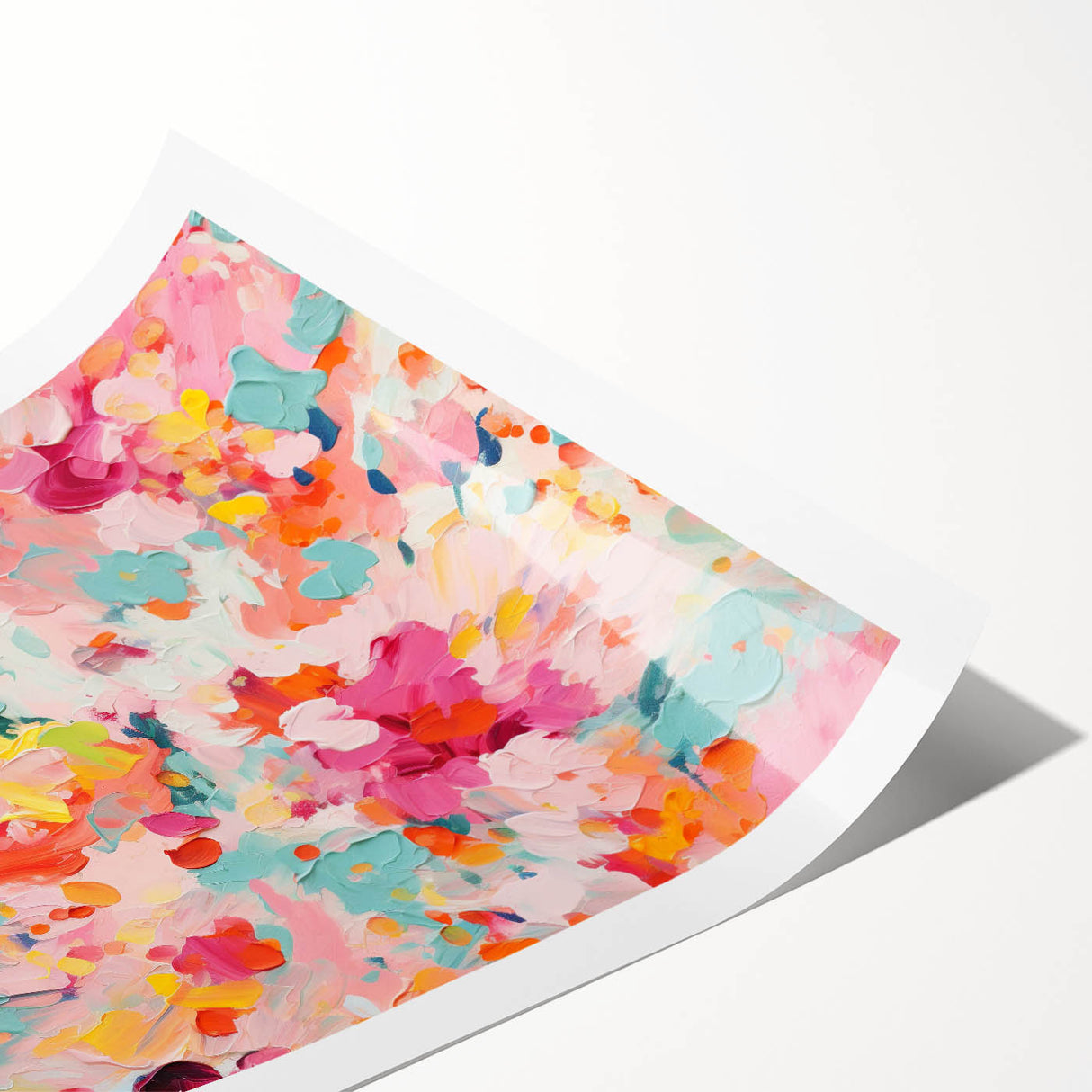 Abstract floral wall art print featuring vibrant colors and intricate designs, rolled and packaged securely in a cardboard tube for easy display. Ideal for modern home decor.