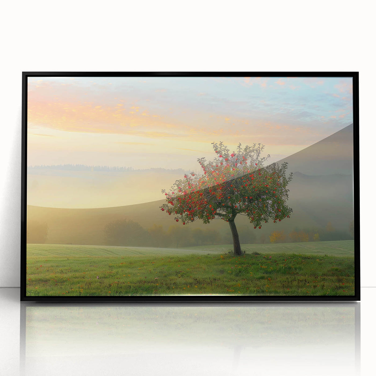 Framed abstract landscape wall art showcasing vibrant colors and a unique design, featuring a sleek black frame that enhances its modern aesthetic. Perfect for adding a contemporary touch to any living space.