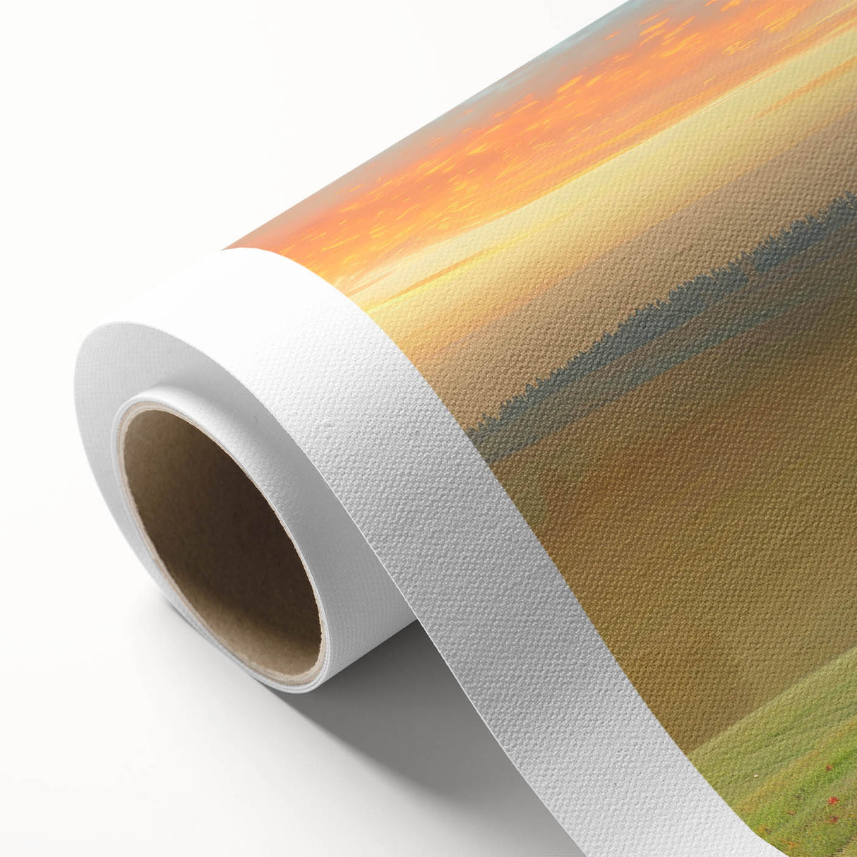 Abstract landscape wall art on rolled canvas, showcasing vibrant colors and fluid shapes, perfect for modern home decor. Packaged in a durable tube for safe shipping.