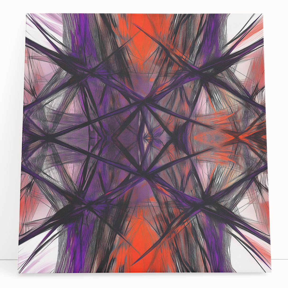 Large Abstract Wall Art – Energetic Red and Purple Motion Lines