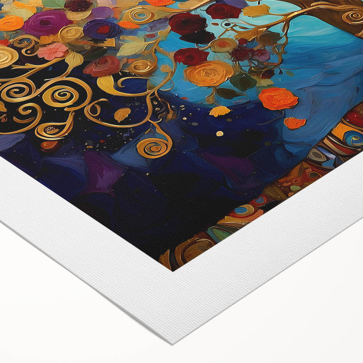 Vibrant abstract floral wall art on rolled canvas showcasing bold colors in a contemporary design, ideal for modern home decor or artistic spaces.