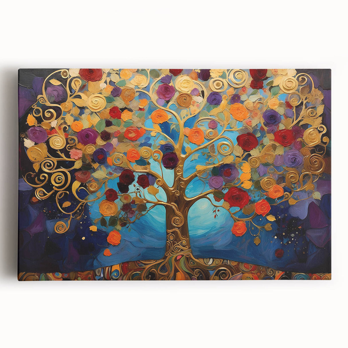Abstract floral wall art on stretched canvas showcasing vibrant colors and intricate designs, perfect for modern home decor, adding elegance and creativity to any space.