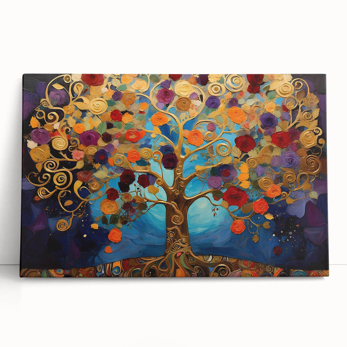 Vibrant abstract floral wall art on stretched canvas, showcasing bold colors and intricate patterns, perfect for modern home decor. Ideal for enhancing living spaces with artistic flair.