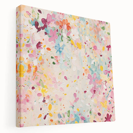 Abstract floral wall art on stretched canvas showcasing vibrant colors and intricate patterns, perfect for enhancing modern home decor or art collections.