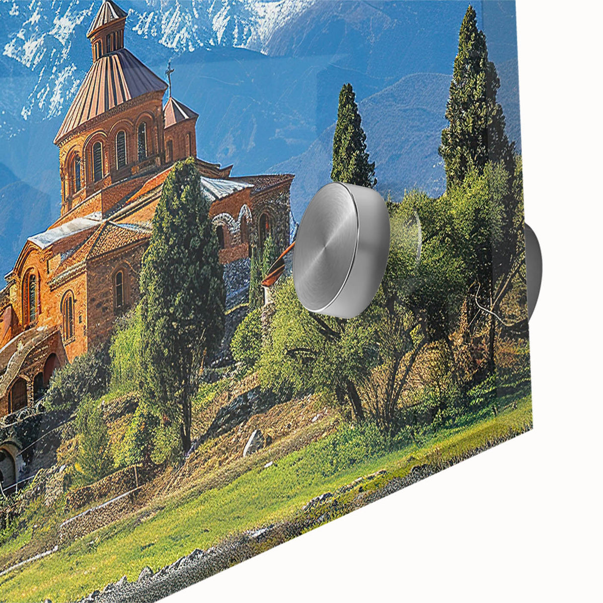 Large abstract wall art depicting the Georgia landscape in mid-century modernist style on acrylic glass.