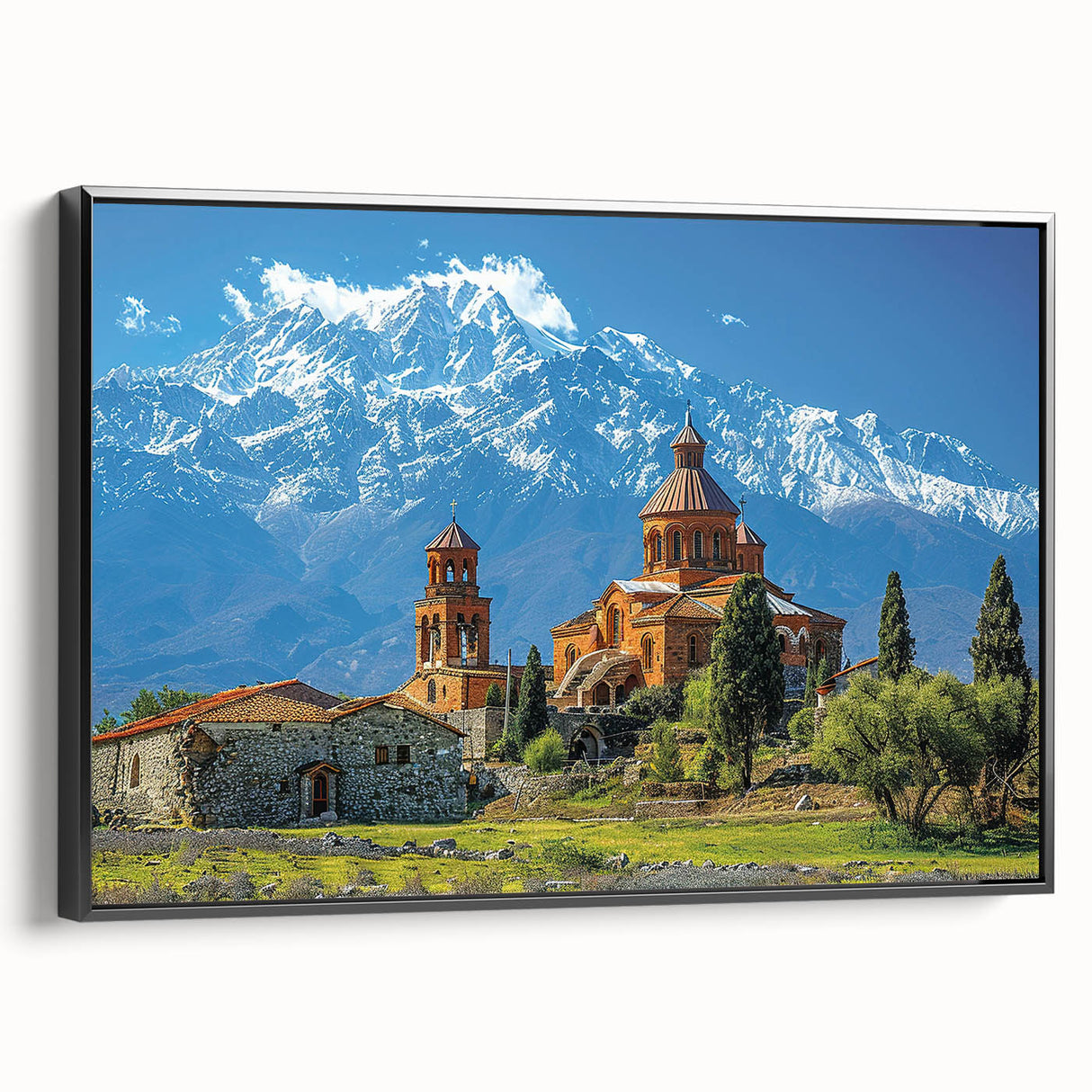 Black and white landscape art painting of Georgia on a framed canvas, suitable for bedroom wall decor.