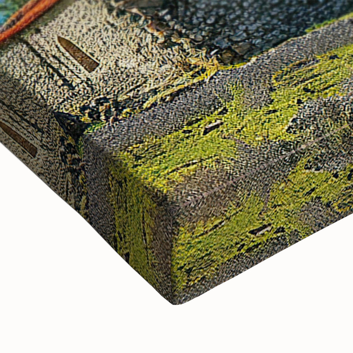 Large art depicting a black and white landscape painting of the Georgian countryside on stretched canvas.