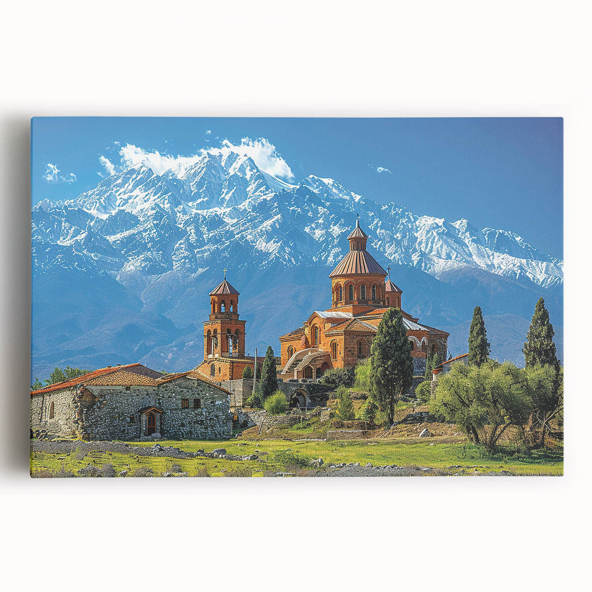 Black and white large art print of the Georgia landscape on stretched canvas, suitable for kitchen wall art.