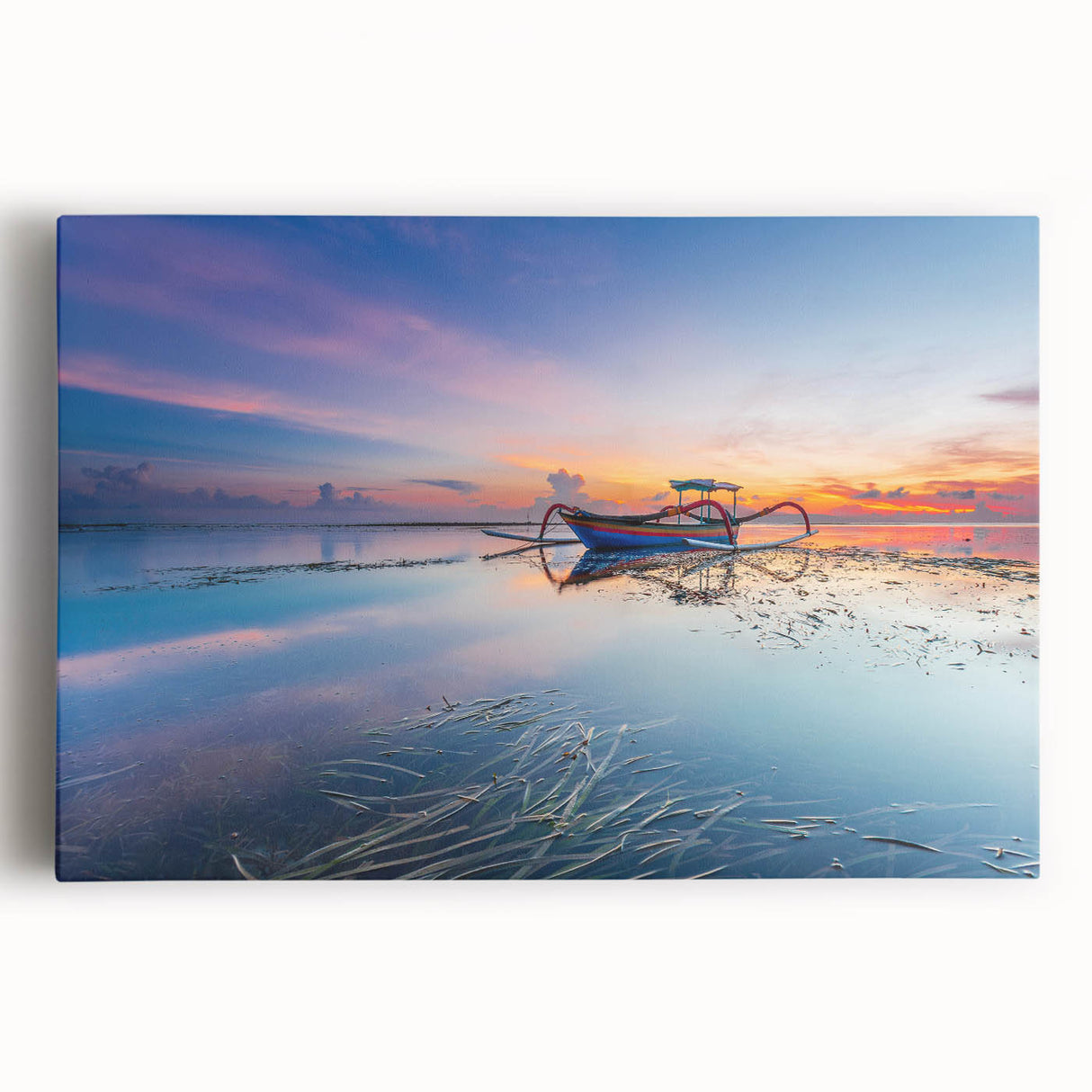 Large black and white wall art of Indonesian scenery on stretched canvas, ideal for kitchen art.