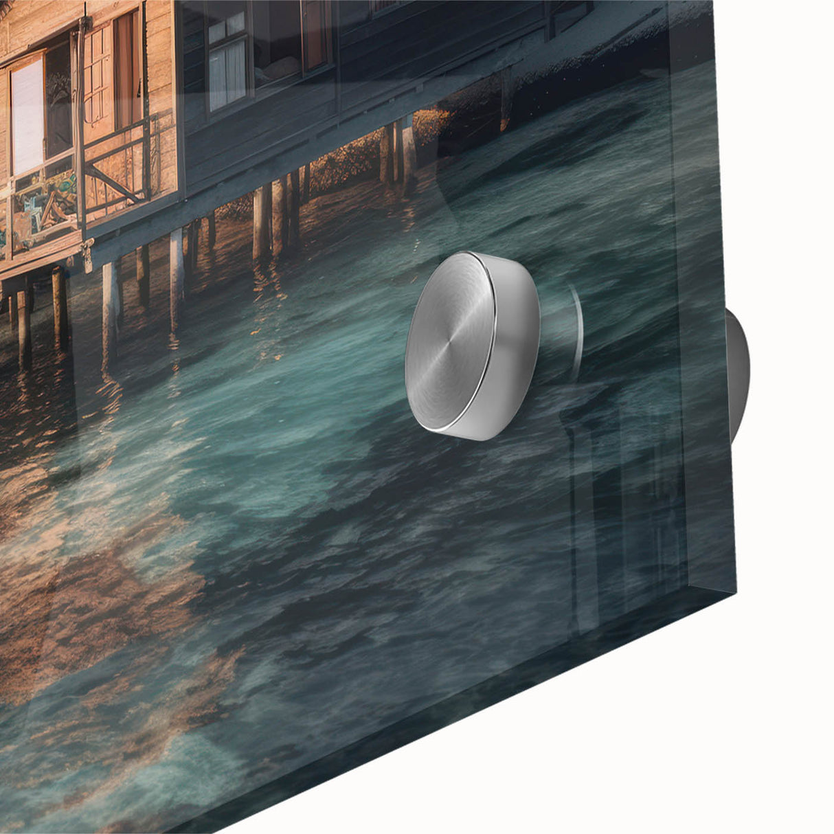 Large abstract wall art depicting a Malaysian landscape in mid-century modernist style on acrylic glass.