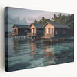 Side view of a stretched canvas depicting a serene Malaysian landscape in muted green and blue tones.