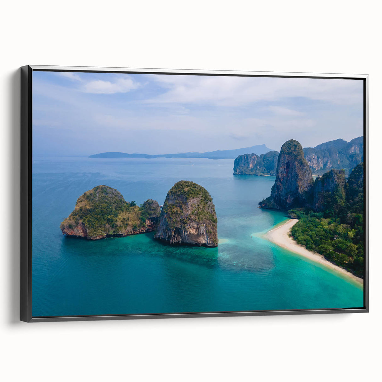 Black and white landscape art painting of a Thai scenery on framed canvas, ideal for bedroom wall decor.