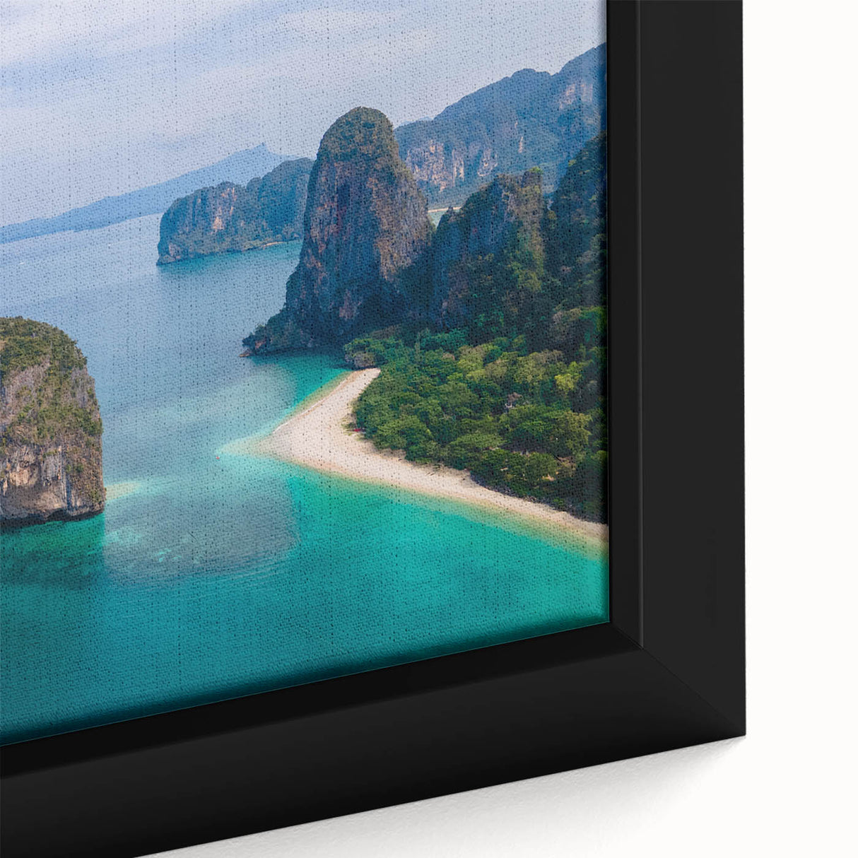 Extra large framed canvas featuring a textured, colorful Thai landscape in muted tones, ideal for living room decor.