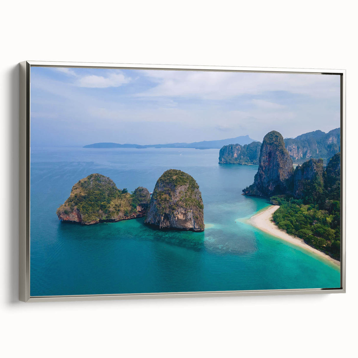 Landscape art painting of a scenic Thai countryside on framed canvas, featuring colorful art in vintage poster style.