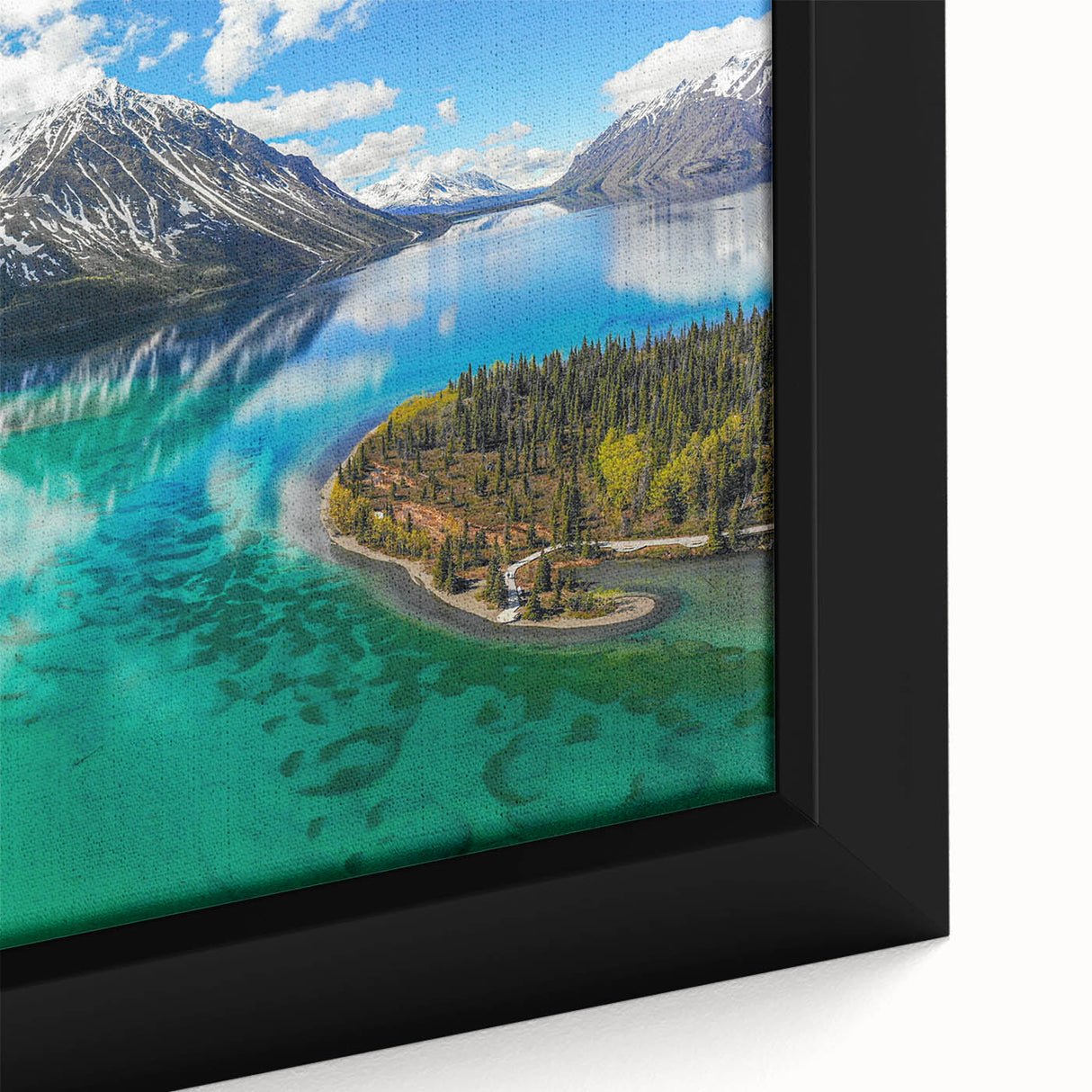 Black wall art featuring a textured depiction of the Yukon scenery on a framed canvas, with vibrant colors.