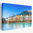 Side view of a stretched canvas depicting a scenic European landscape in muted earth tones, ideal for kitchen wall art.