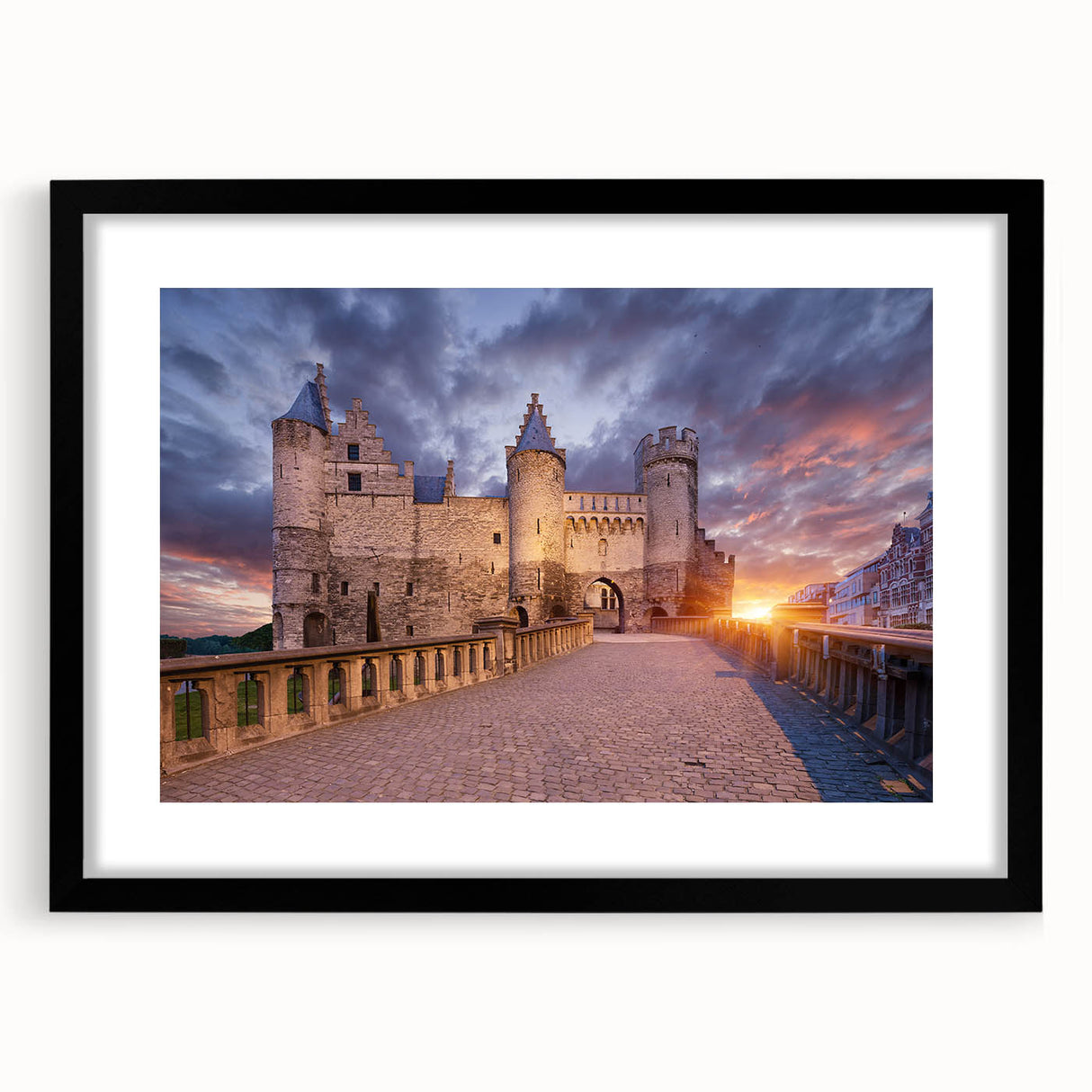 Abstract art print featuring textured, colorful swirls in vibrant hues, framed in black, ideal for living room decor.