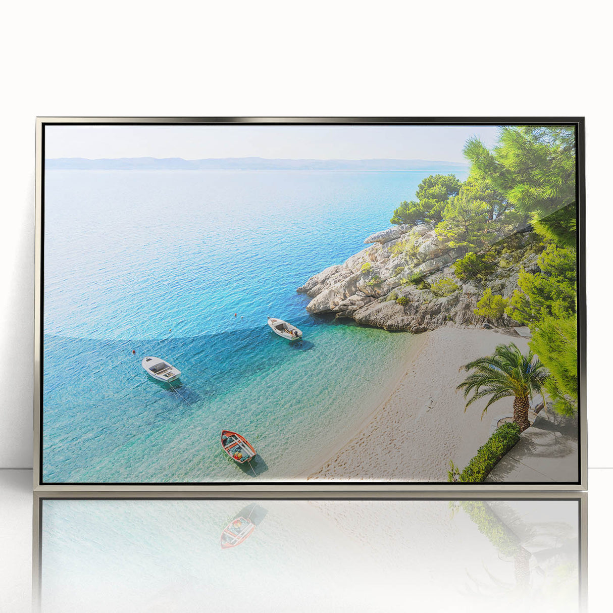 Large art print of a Croatian landscape in muted earth tones on framed acrylic, suitable for modern art wall decor.