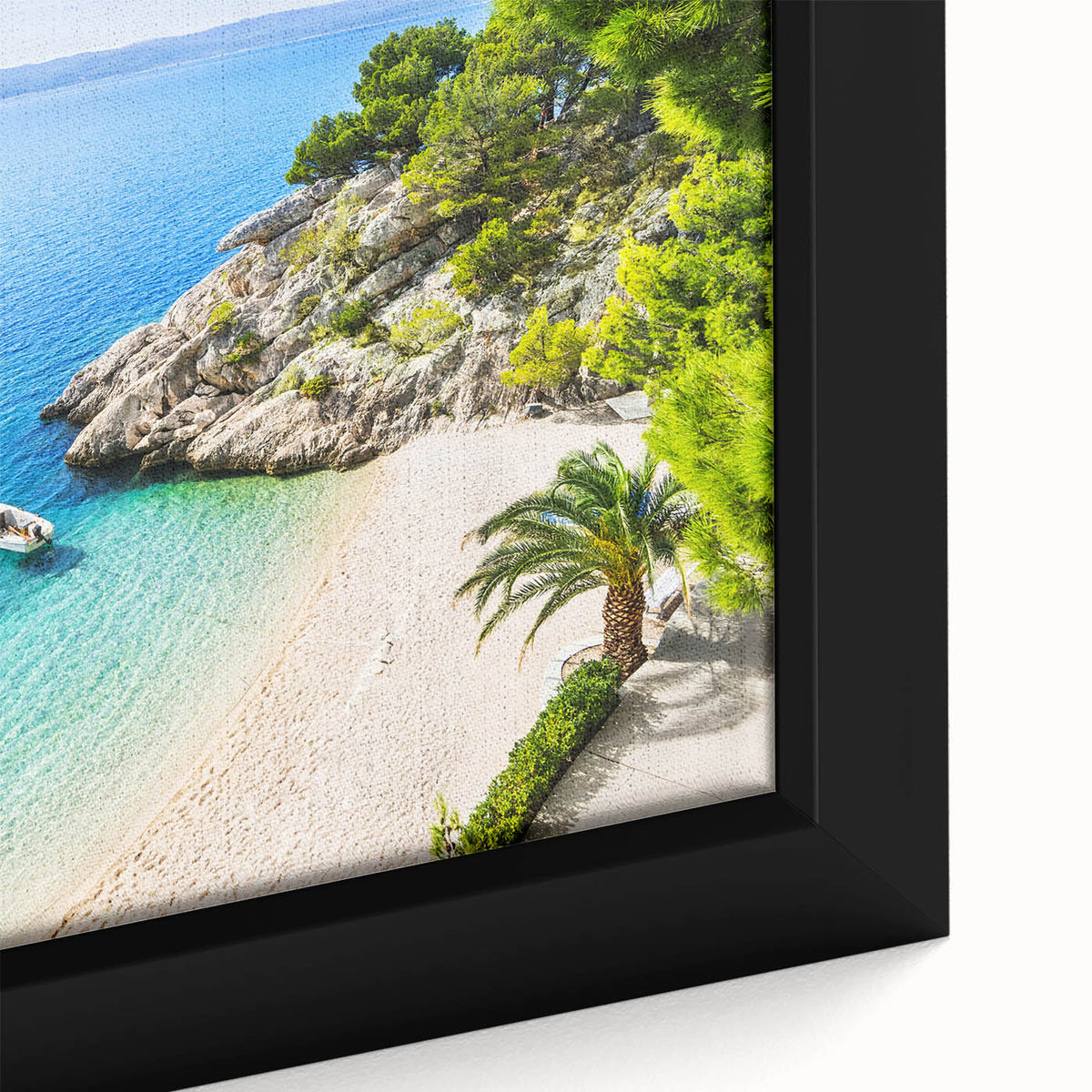 Extra large framed canvas featuring a textured depiction of a Croatian landscape in vibrant colors.
