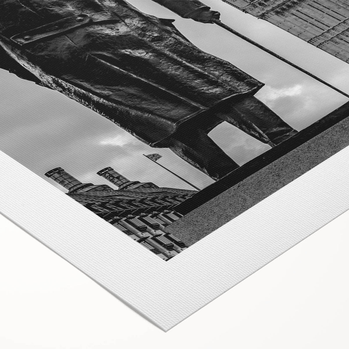 Art deco poster of London scenery in muted earth tones on rolled canvas, suitable for dining room decor.
