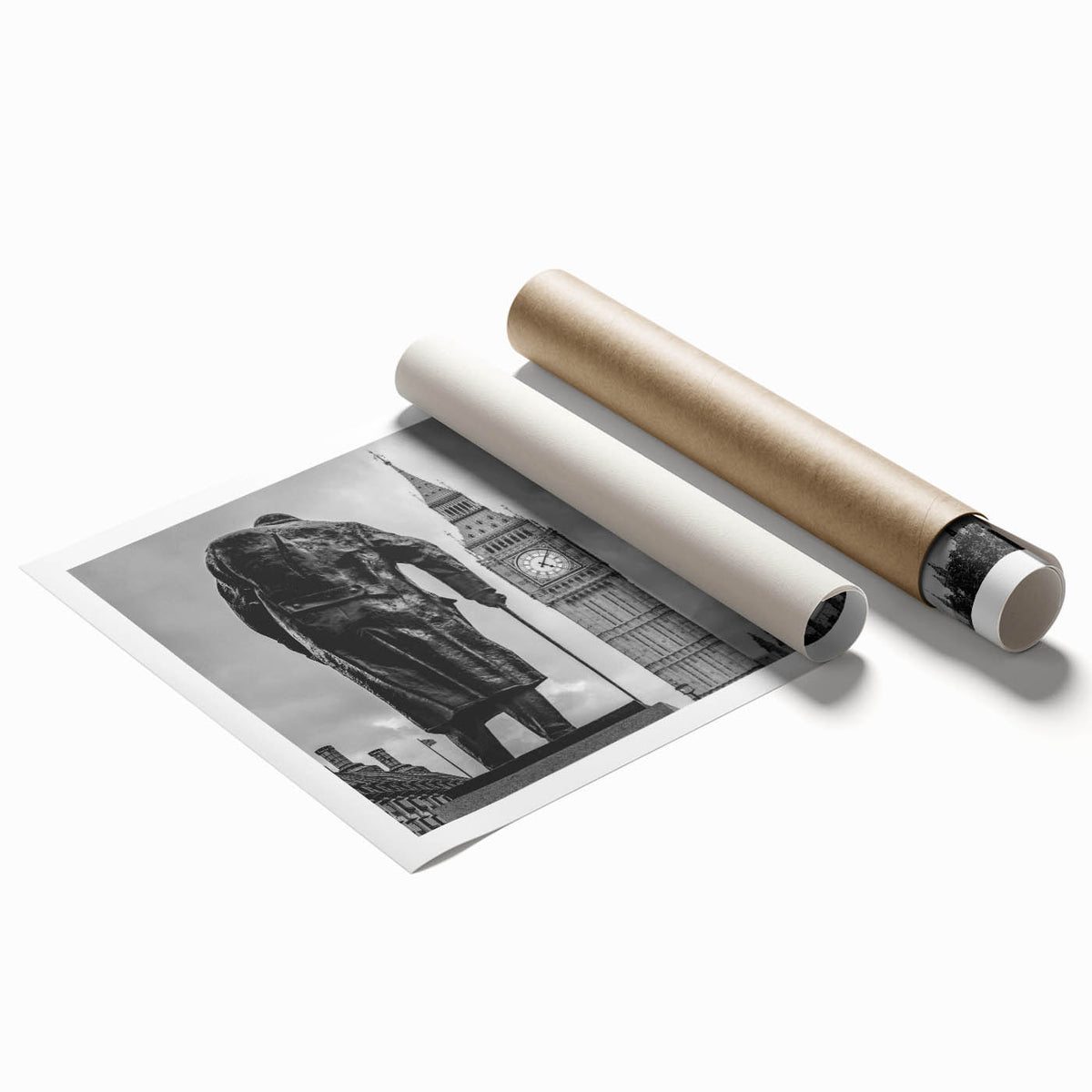 Extra large rolled print featuring a London scenery with floral motifs in soft pastel colors.