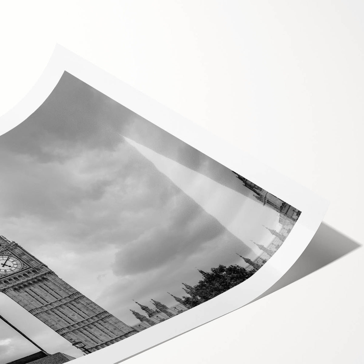 Extra large wall art featuring line art flowers over a London scenery backdrop, printed on rolled canvas.