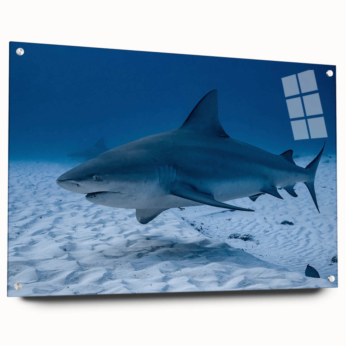 Large abstract wall art of Quintana Roo scenery in muted blue and green tones, acrylic print.