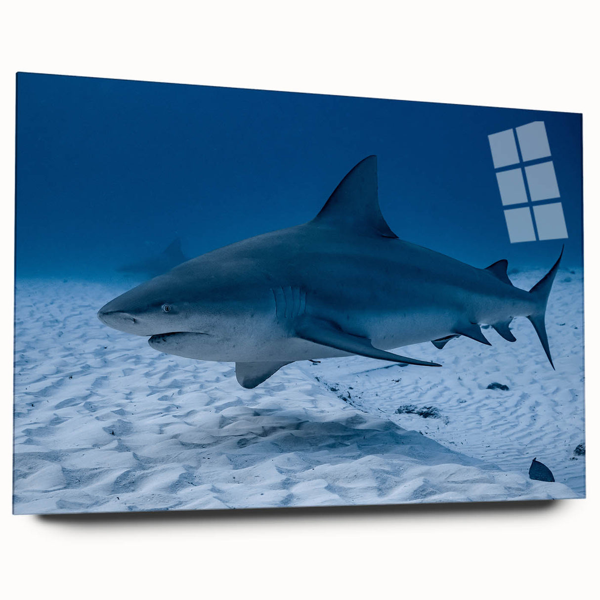 Large abstract wall art of Quintana Roo scenery in vibrant blues and greens on acrylic glass.