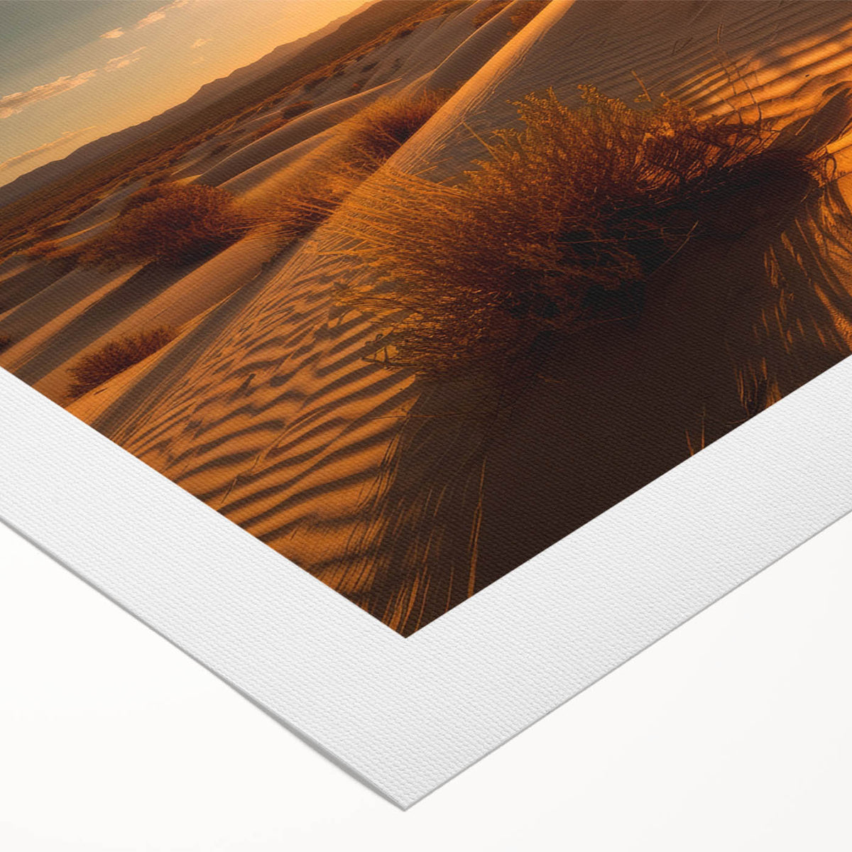 Art deco poster featuring the Dubai skyline in muted gold and blue tones on rolled canvas, suitable for dining room decor.