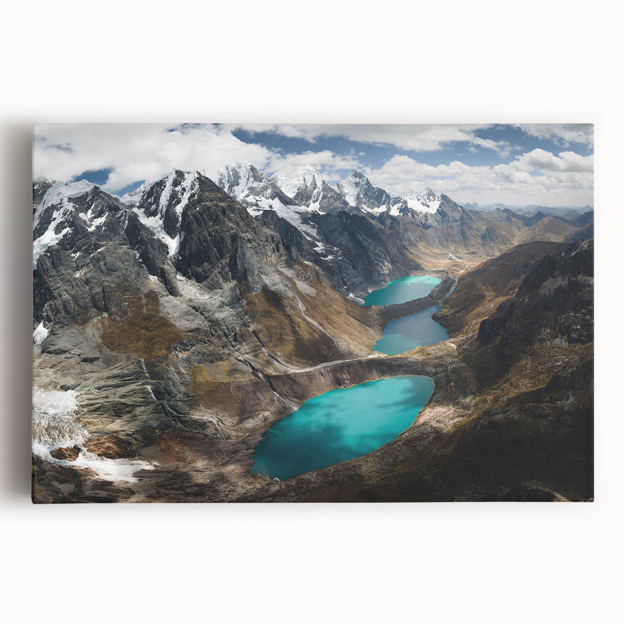 Black and white stretched canvas of a scenic Peruvian landscape, ideal for kitchen wall art.