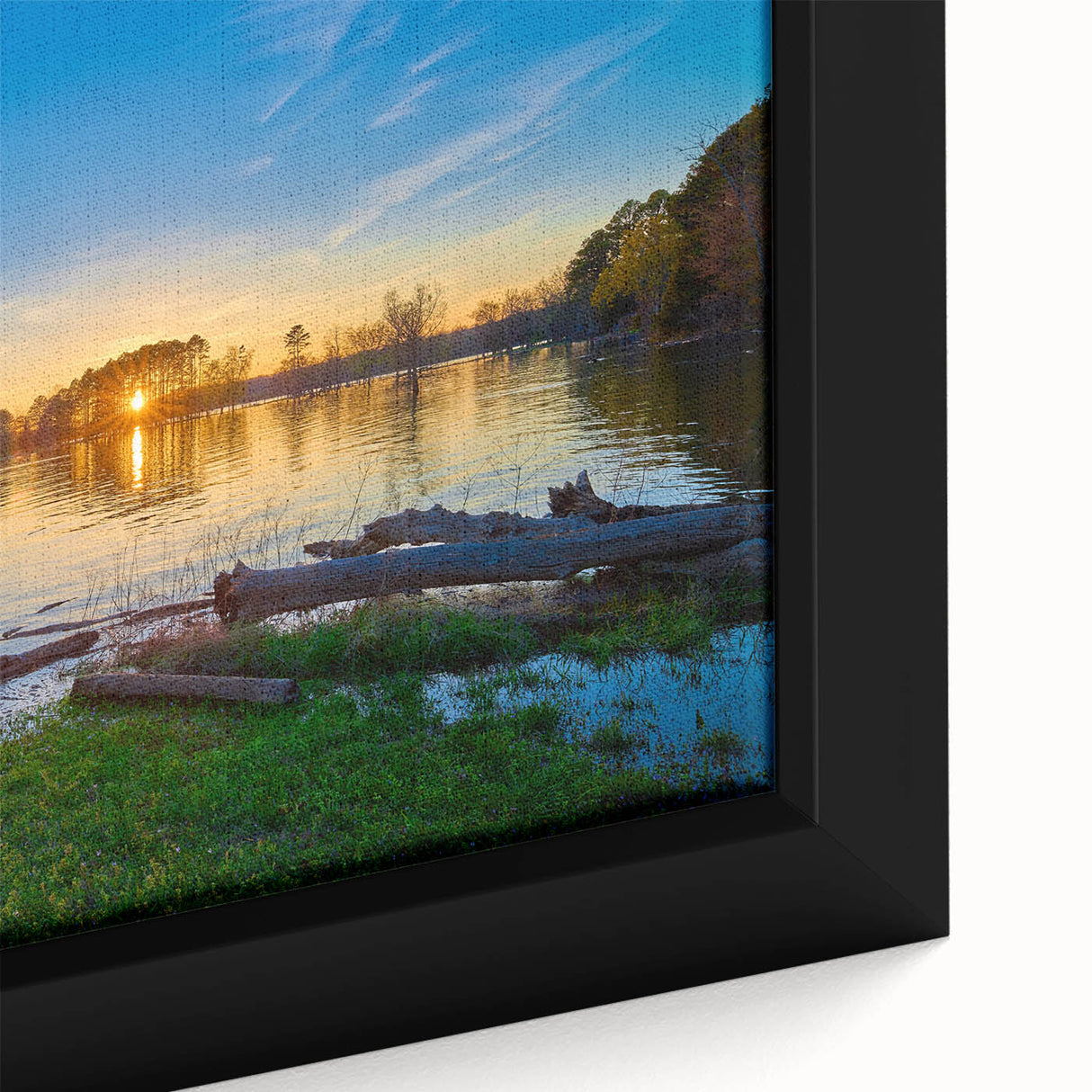 Extra large framed canvas featuring a textured depiction of the Arkansas scenery in black with colorful art accents.