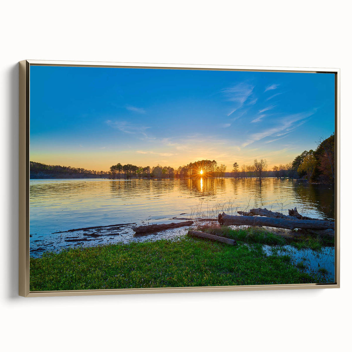 Framed canvas featuring a vintage-style landscape painting of Arkansas scenery, with muted earth tones.