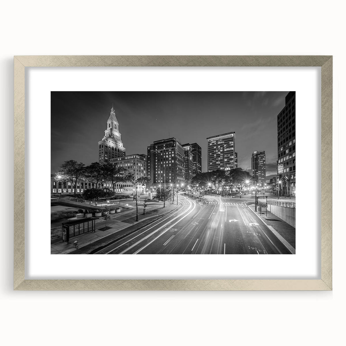 Textured art of abstract Connecticut scenery in muted earth tones, framed with a silver mat, ideal for bedroom decor.