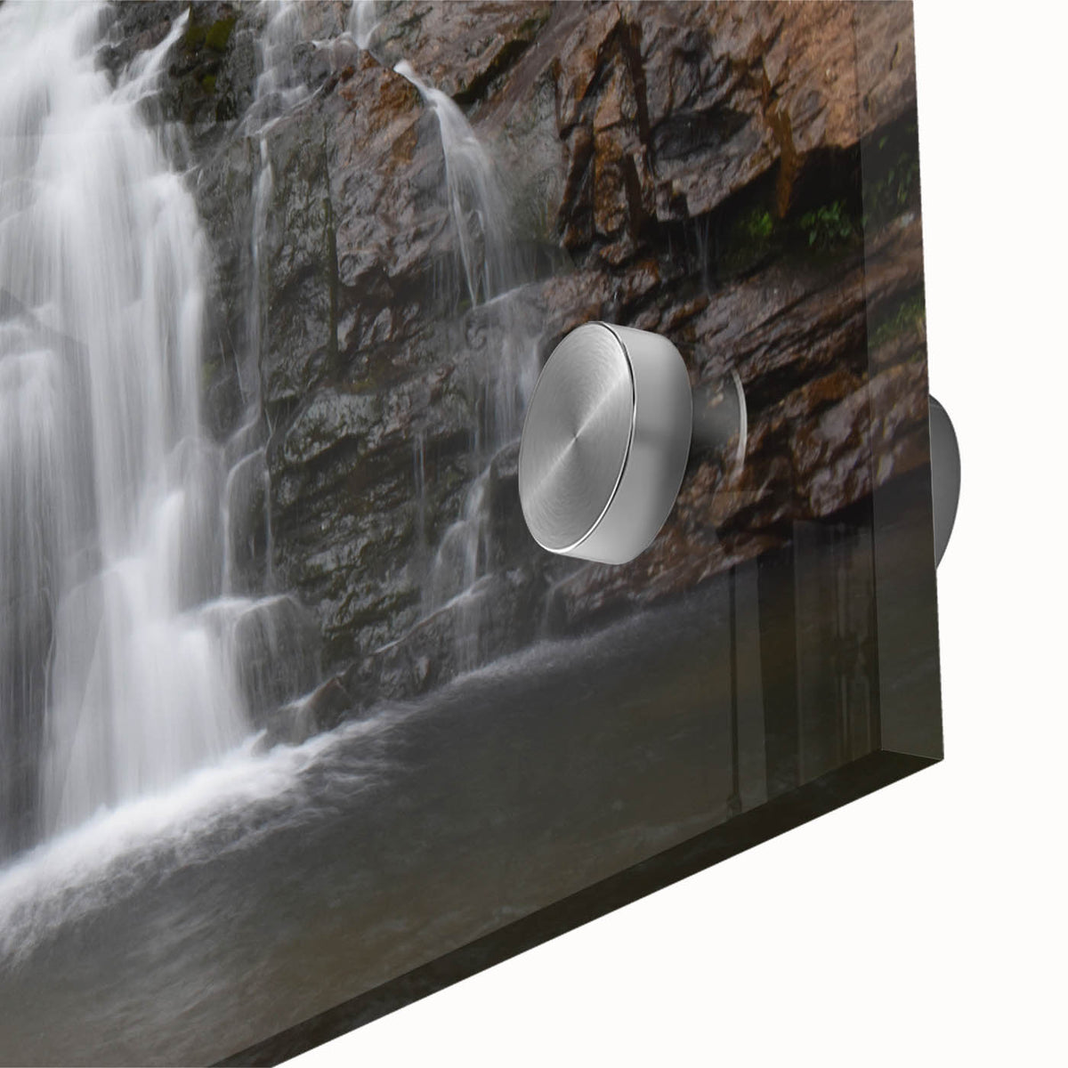 Large abstract wall art on acrylic glass featuring mid-century modernist style with muted earth tones.