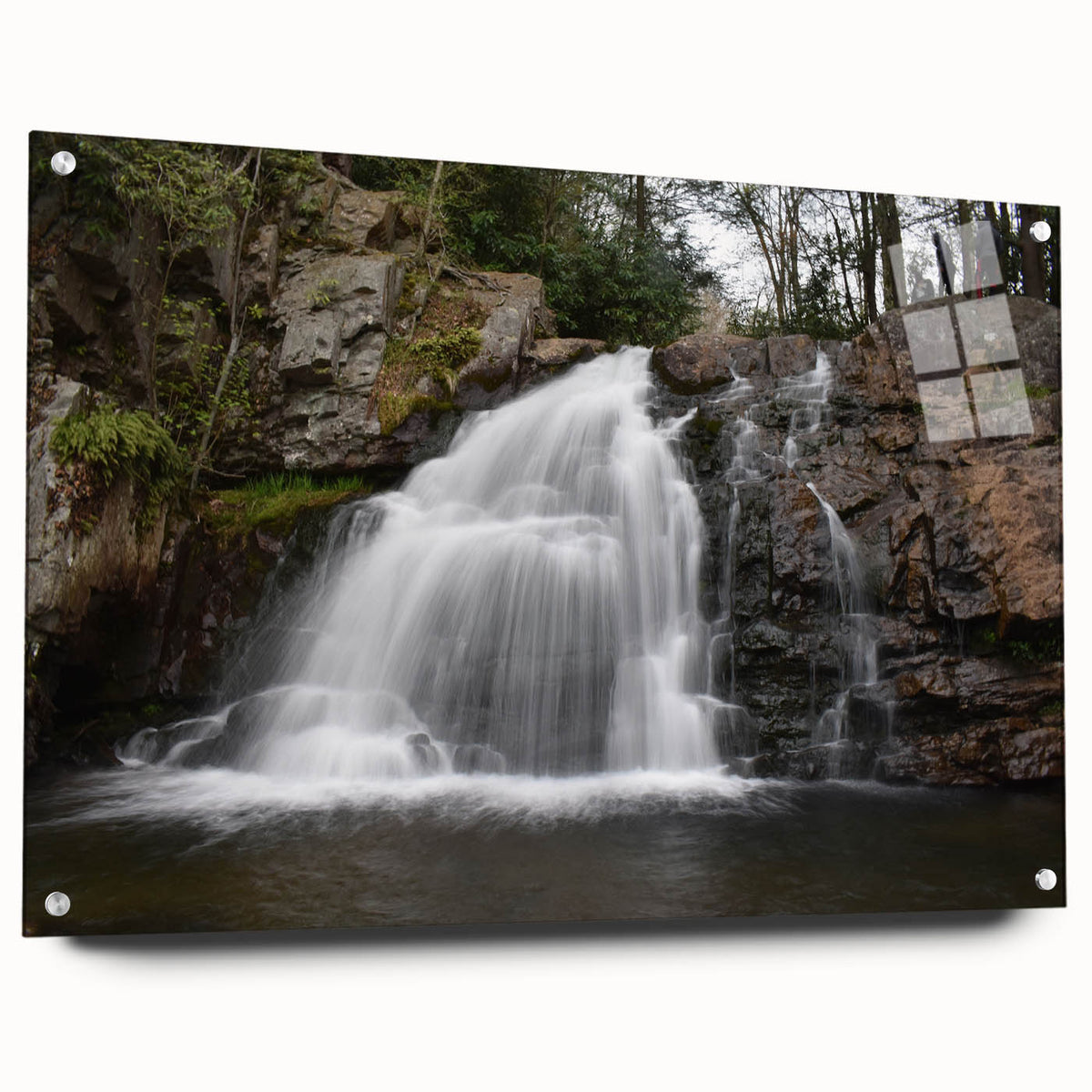 Acrylic print of a large abstract depiction of Pennsylvania scenery in muted earth tones.
