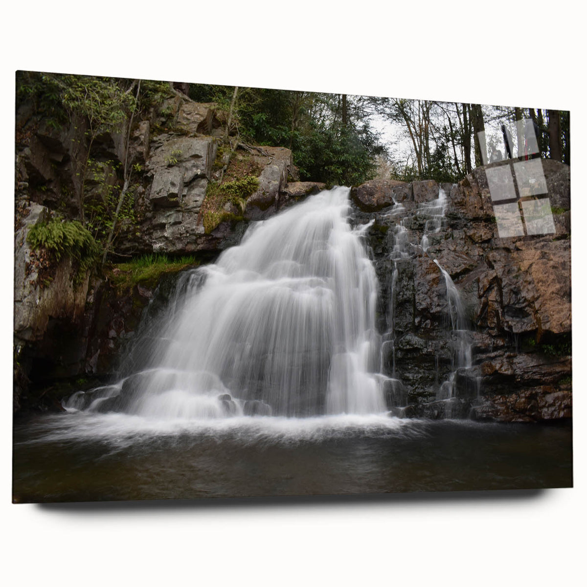 Large abstract wall art of Pennsylvania scenery in muted earth tones on acrylic glass.