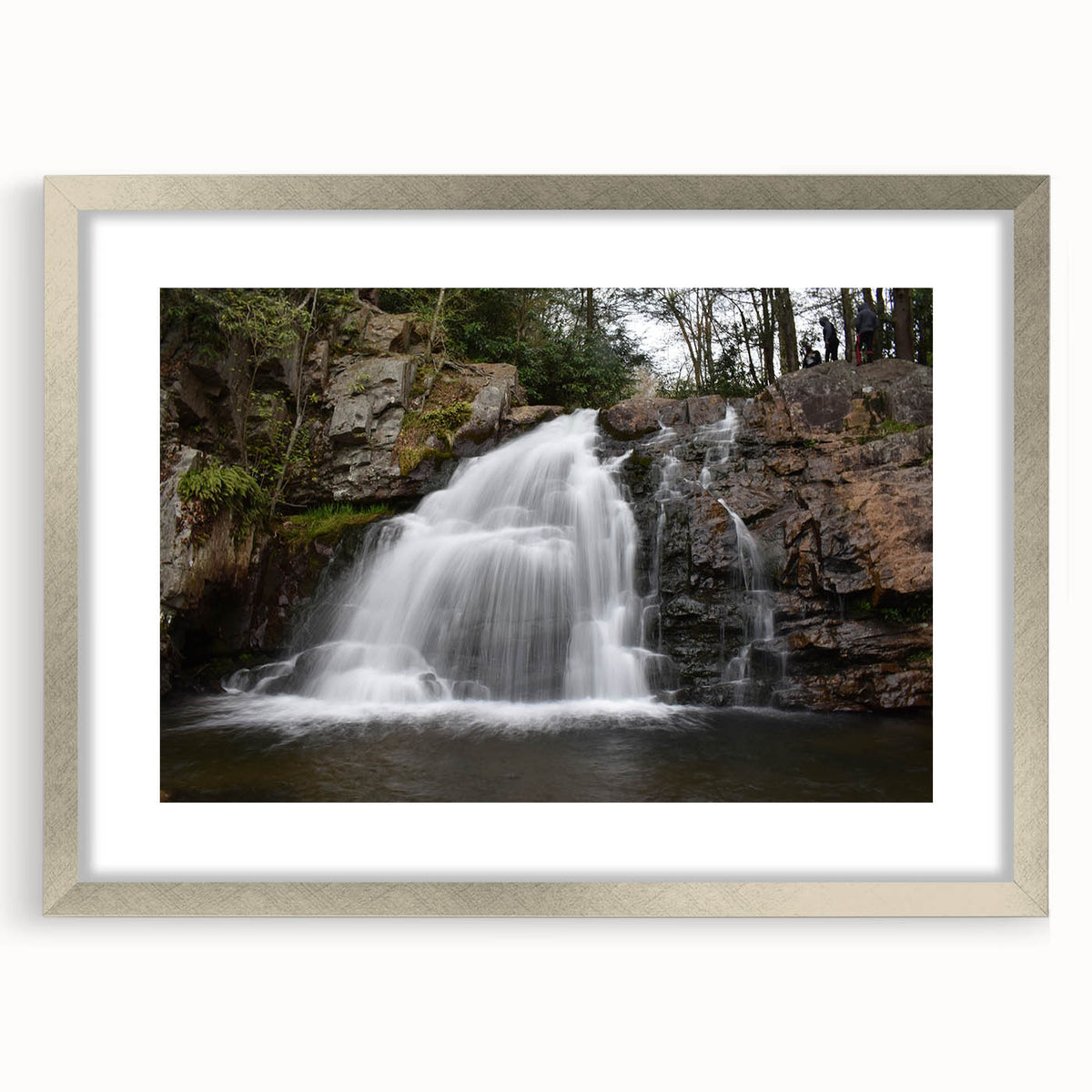 Abstract textured art print of Pennsylvania scenery in muted earth tones, framed in silver, ideal for bedroom decor.