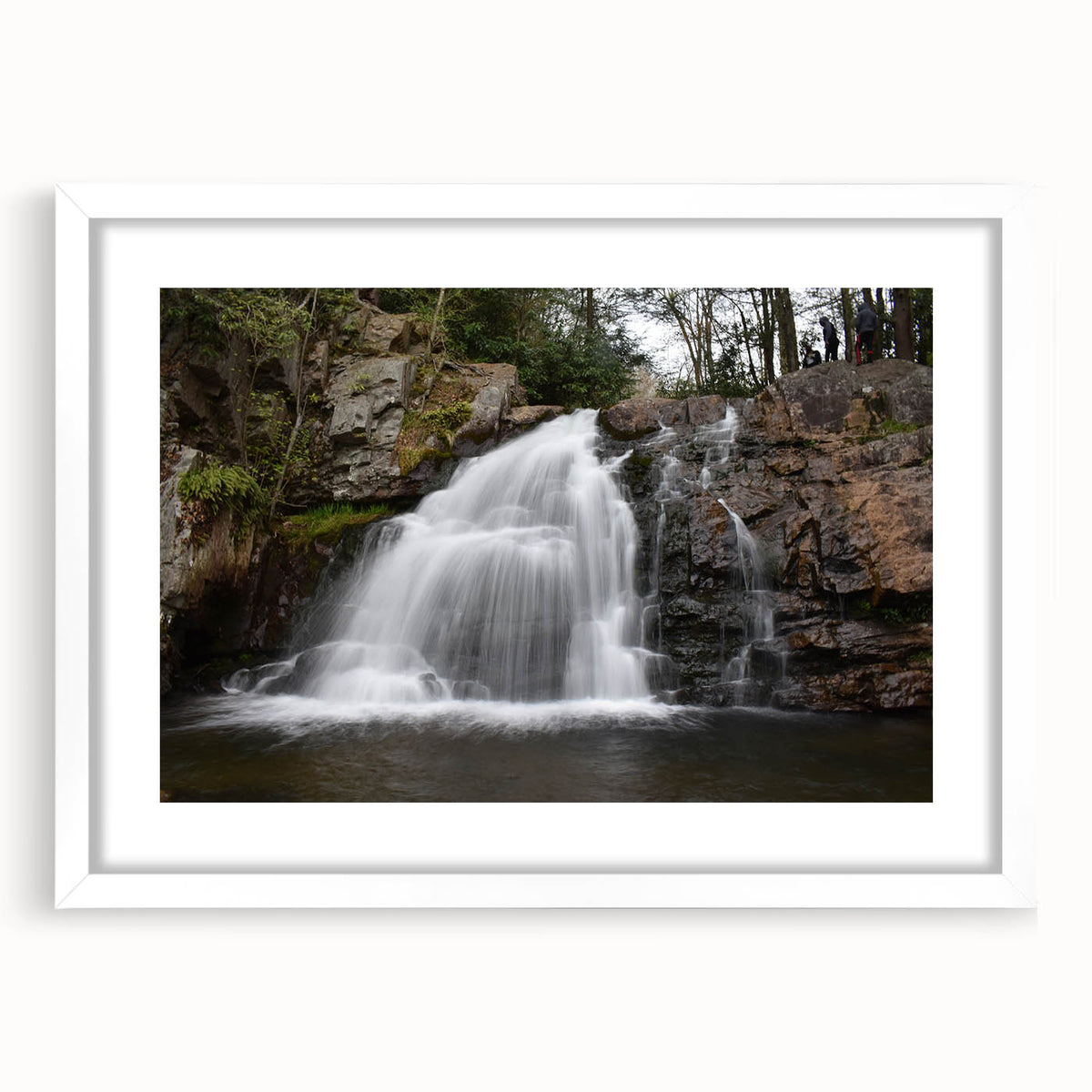Abstract art print of Pennsylvania scenery in muted earth tones on a framed white mat, suitable for dining room decor.